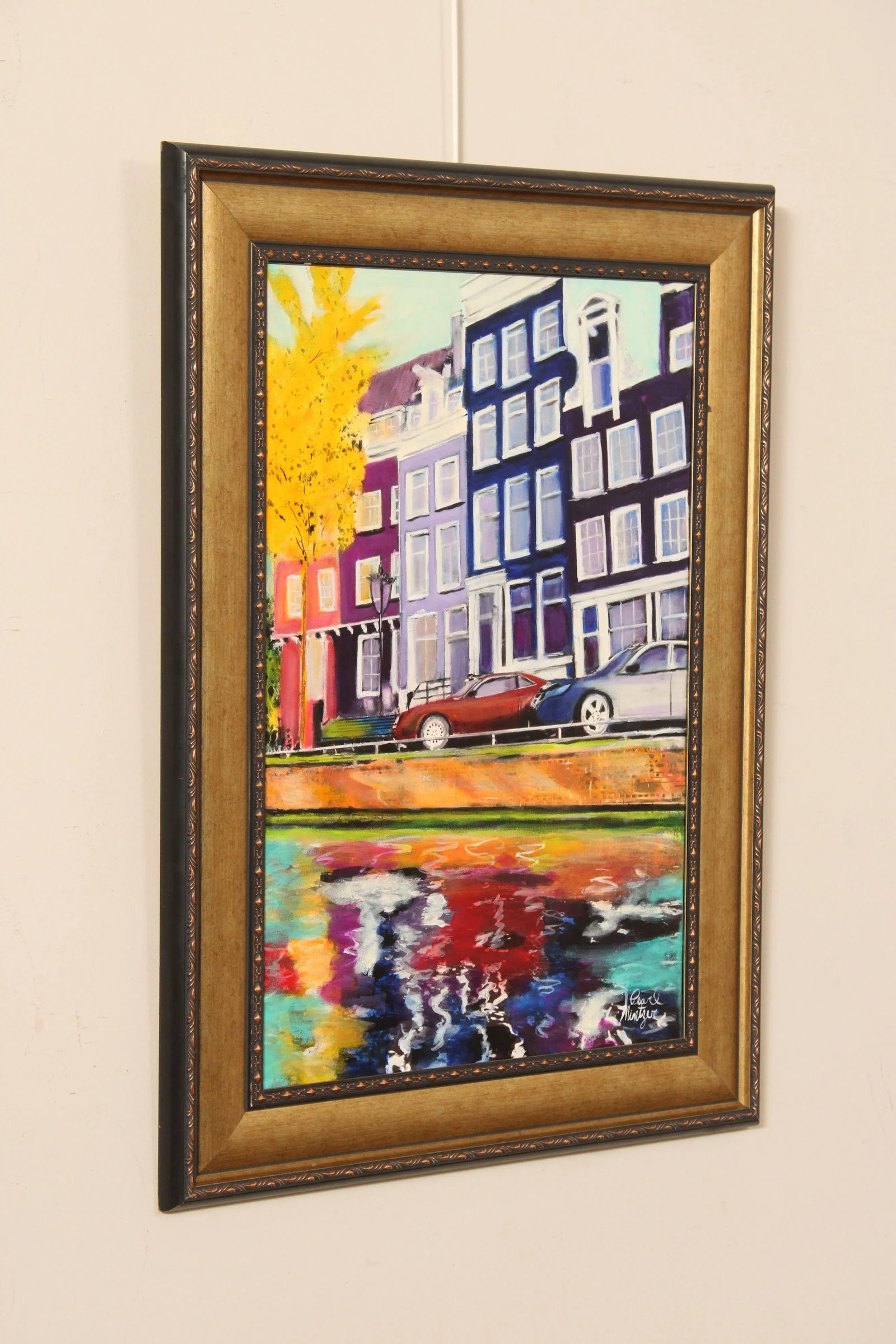 Early 21st Century Pearl Mintzer 'Canal Reflections Amsterdam' Original Oil Painting - 3