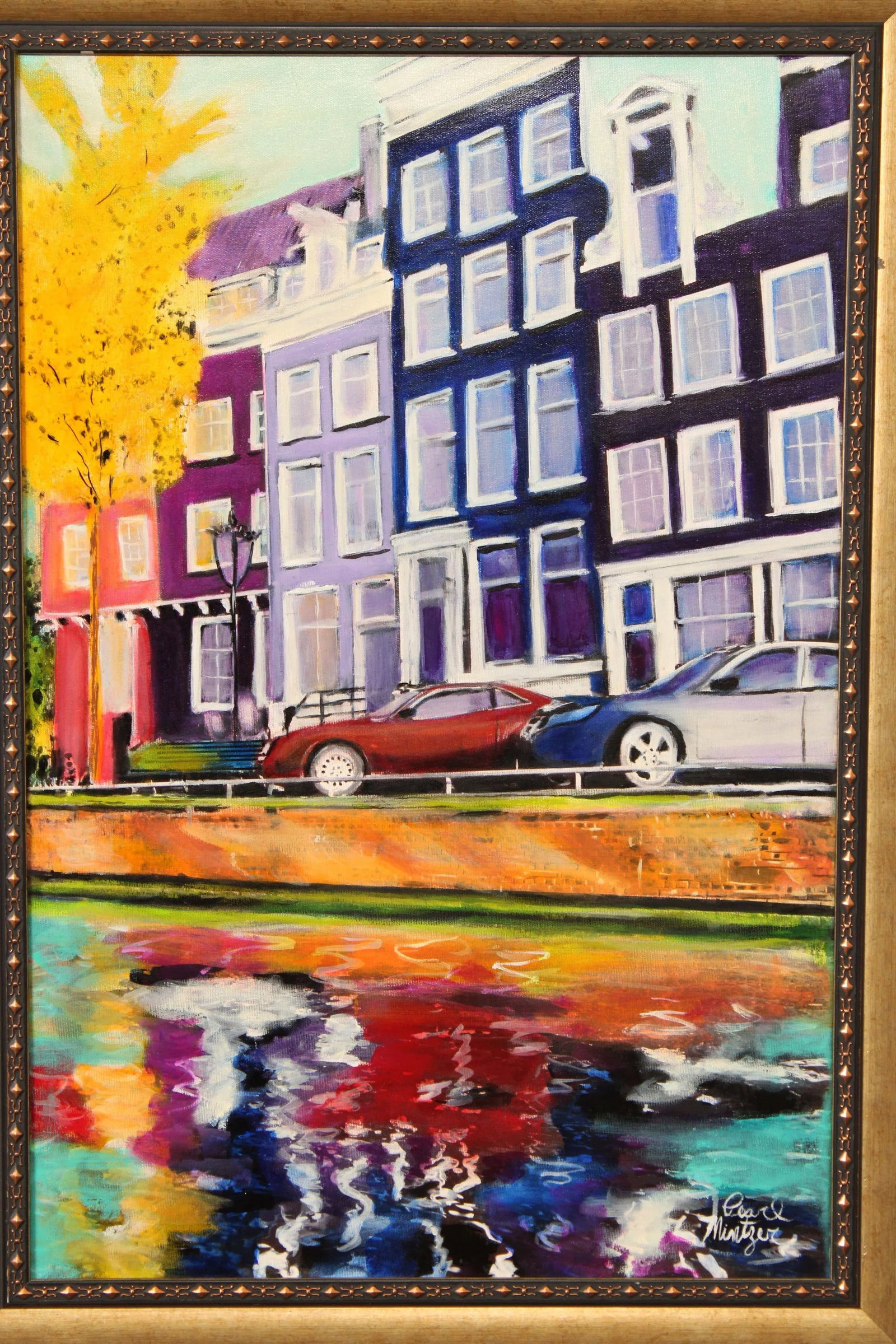 Early 21st Century Pearl Mintzer 'Canal Reflections Amsterdam' Original Oil Painting - 5