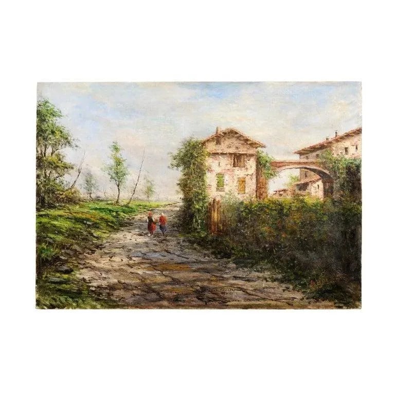 19th Century Austrian Oil Painting Depicting a Farm Scene with Two Maidens by Anton Brioschi - 2