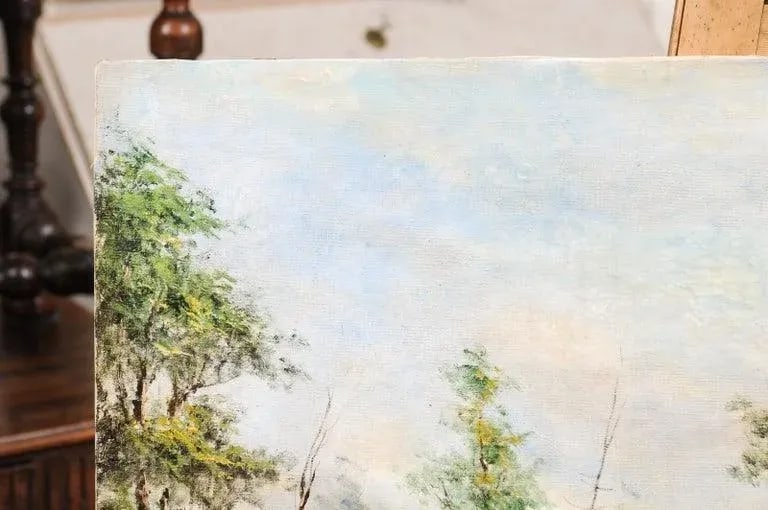 19th Century Austrian Oil Painting Depicting a Farm Scene with Two Maidens by Anton Brioschi - 4
