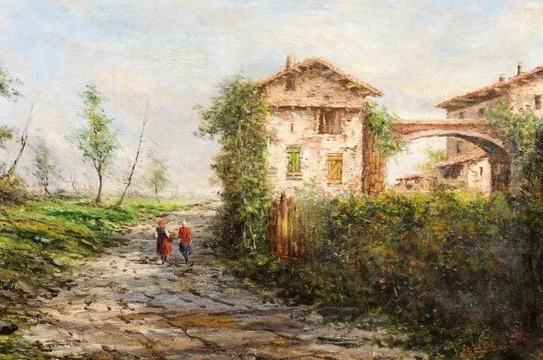 19th Century Austrian Oil Painting Depicting a Farm Scene with Two Maidens by Anton Brioschi - 8