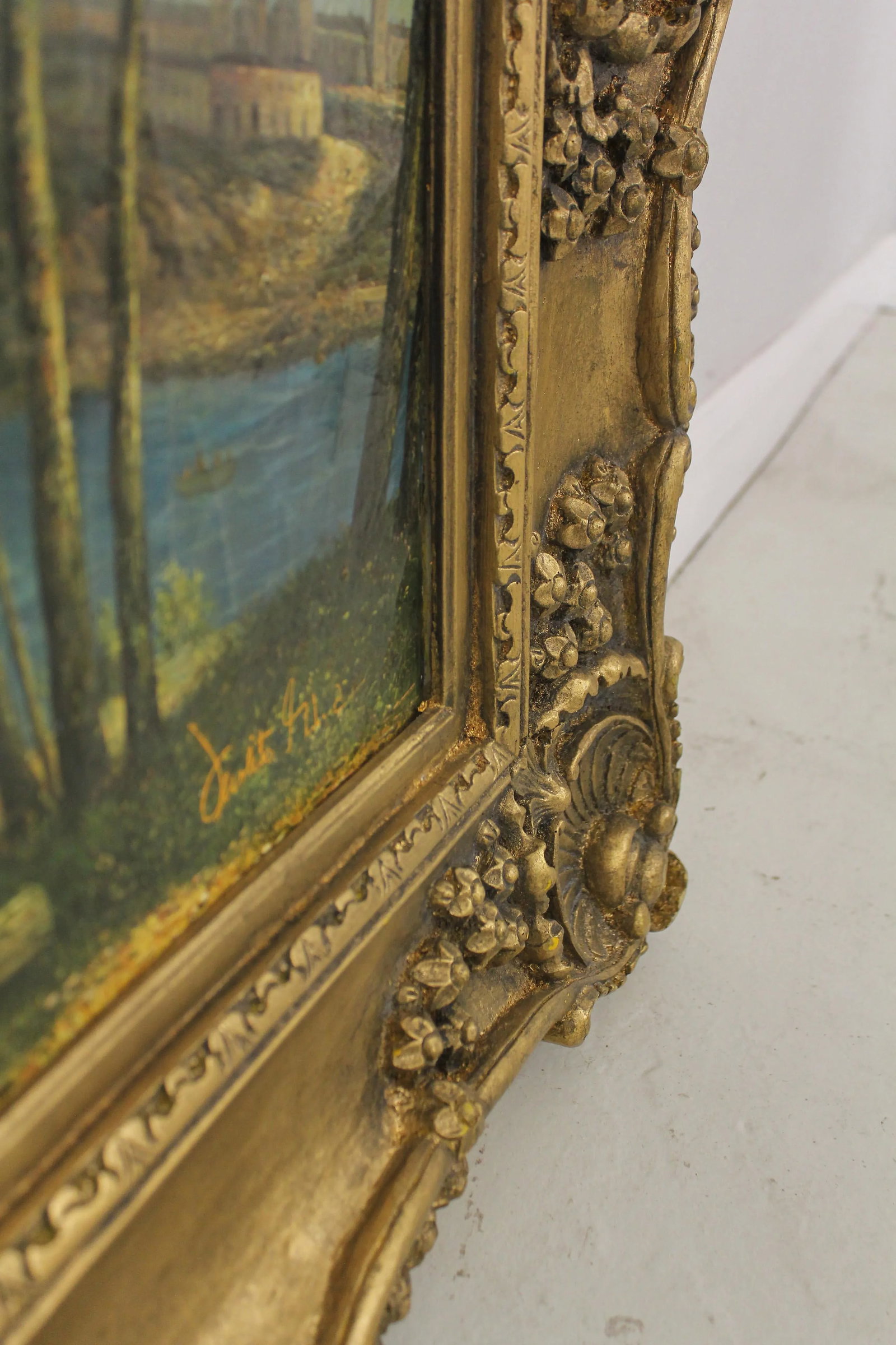 Mediterranean Coastal Scene Framed Oil Painting on Canvas - 5