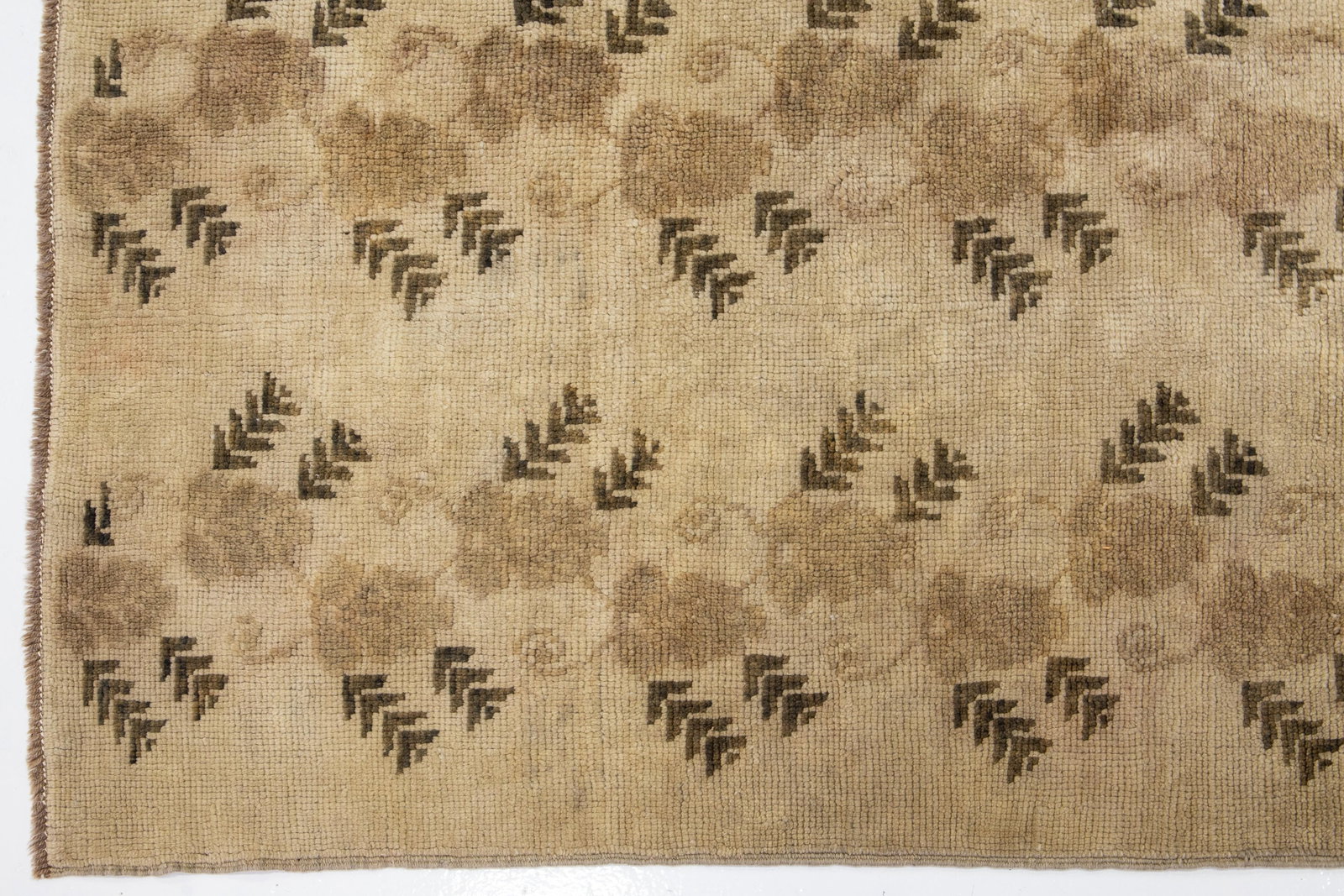 Antique Khotan Handmade Floral Pattern Wool Rug in Tan - 6