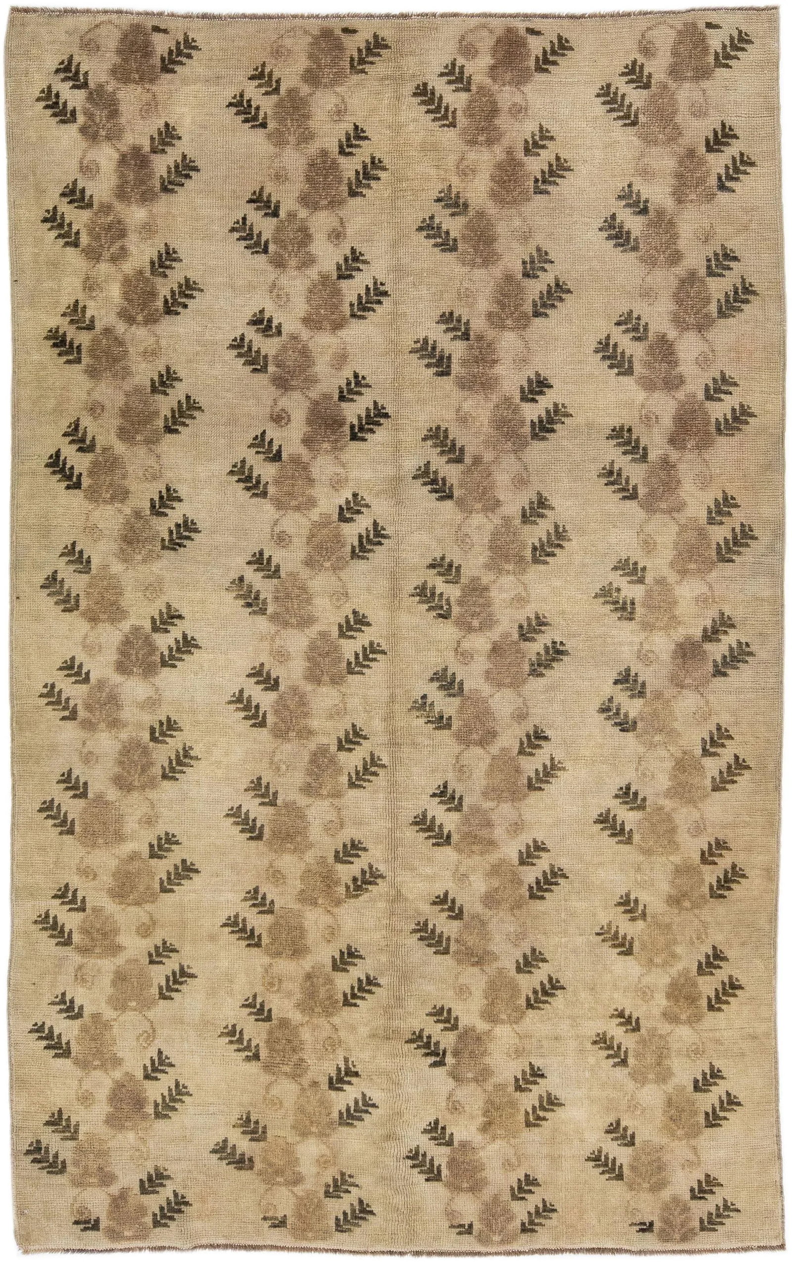 Antique Khotan Handmade Floral Pattern Wool Rug in Tan - 9