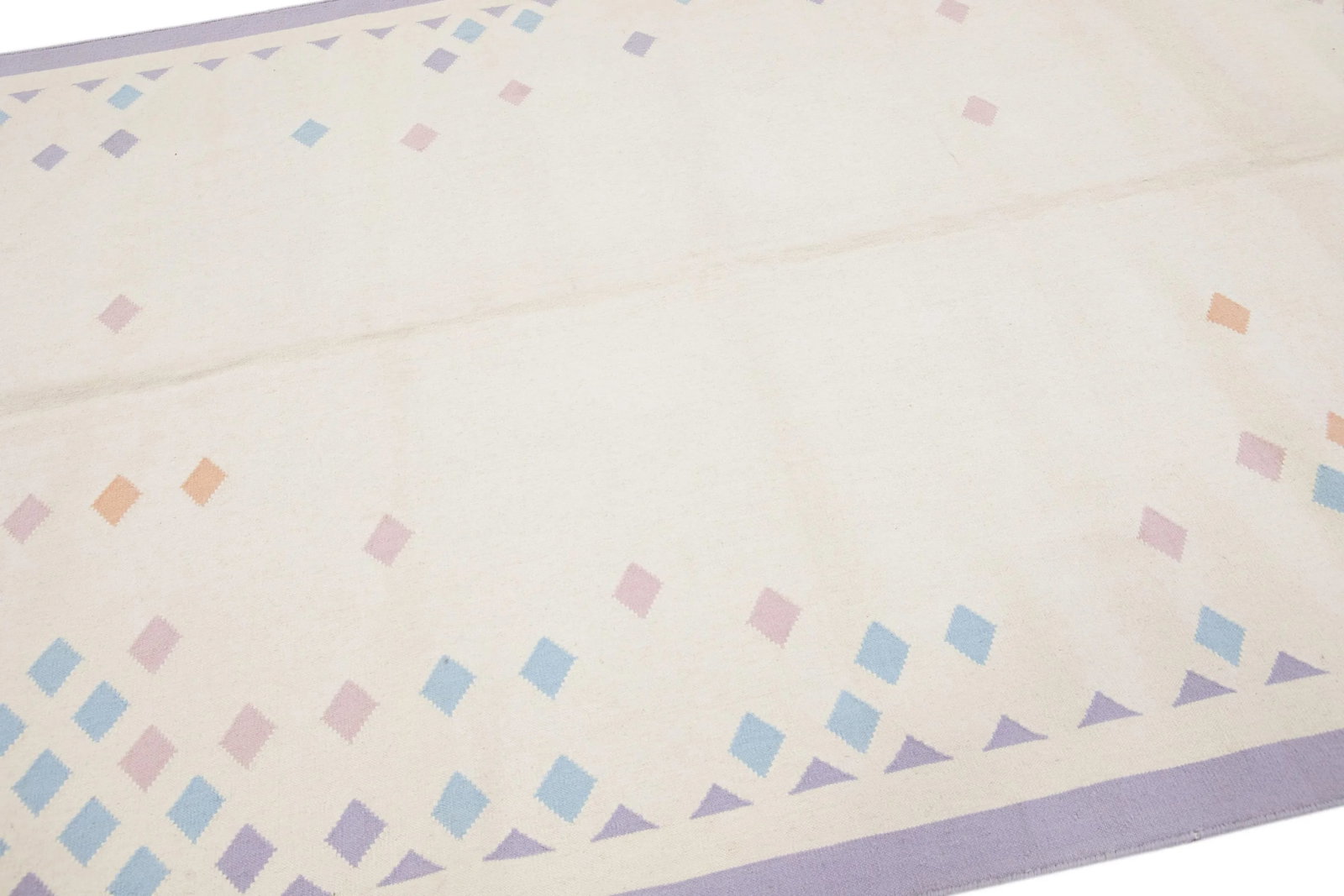 Vintage Kilim Ivory Handmade Wool Rug With a Geometric Pattern - 2