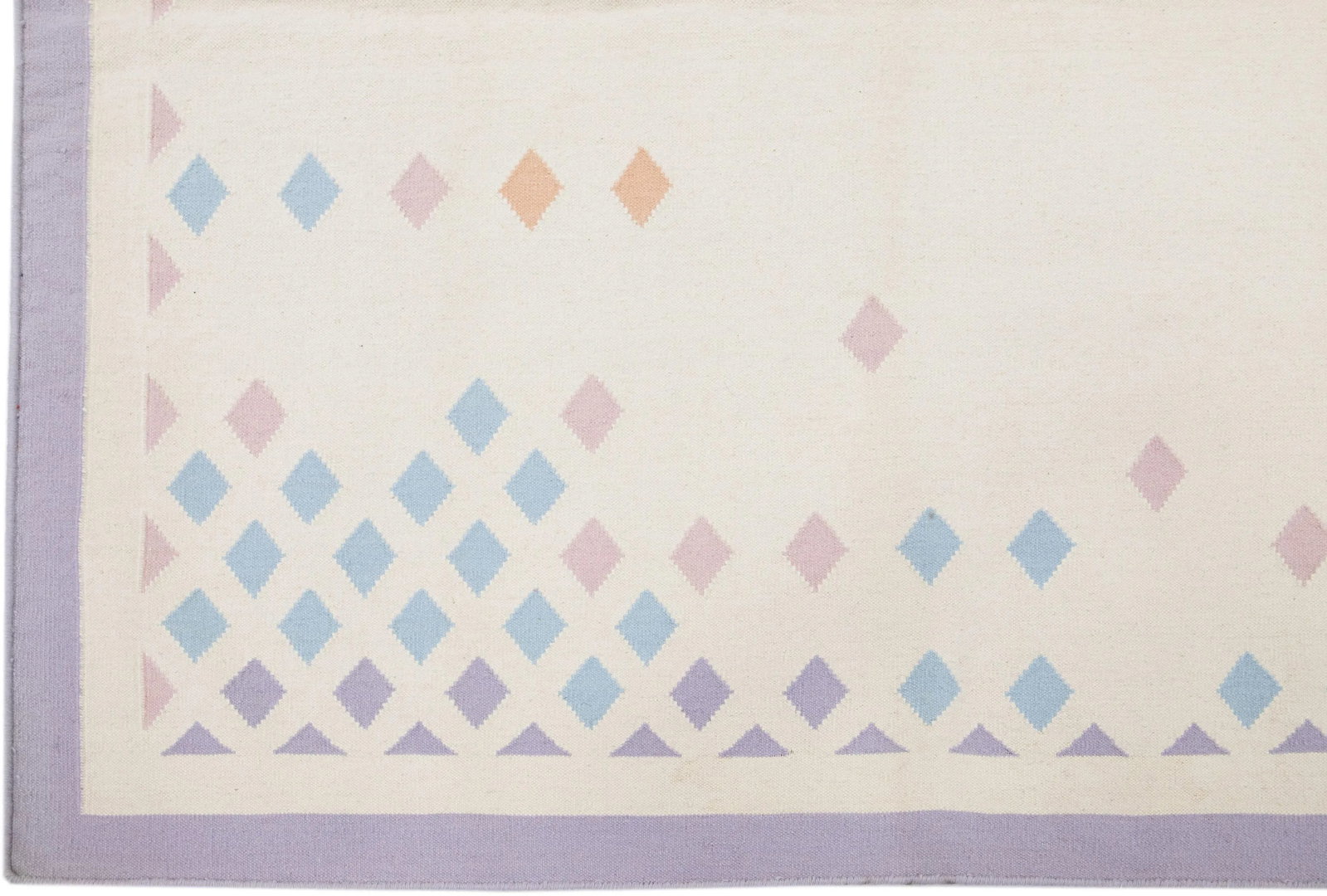 Vintage Kilim Ivory Handmade Wool Rug With a Geometric Pattern - 3
