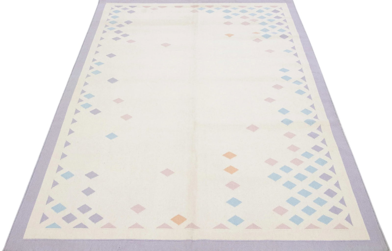 Vintage Kilim Ivory Handmade Wool Rug With a Geometric Pattern - 4