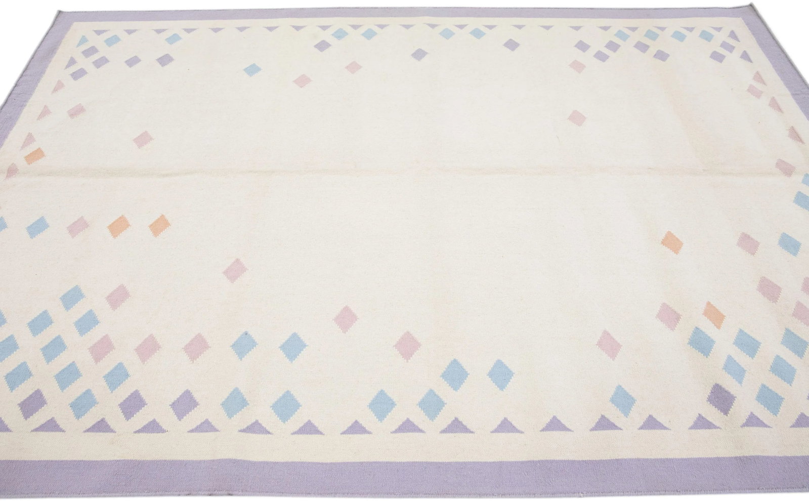 Vintage Kilim Ivory Handmade Wool Rug With a Geometric Pattern - 5