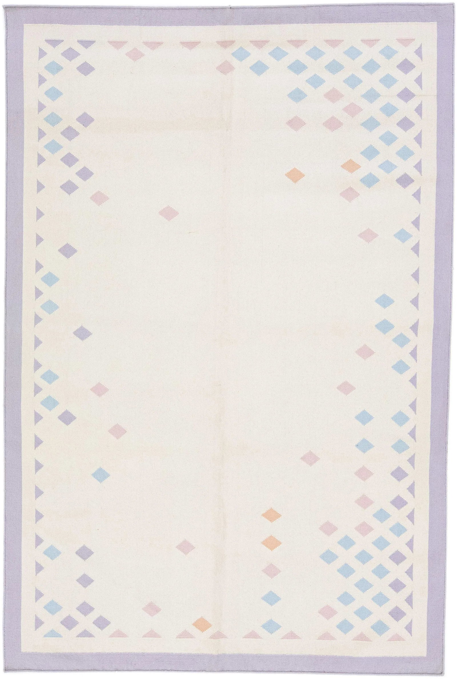 Vintage Kilim Ivory Handmade Wool Rug With a Geometric Pattern - 7