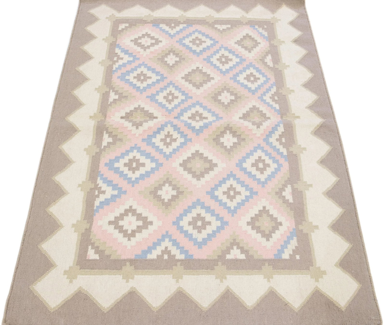 Vintage Kilim Ivory Handmade Wool Rug With a Floral Pattern - 4