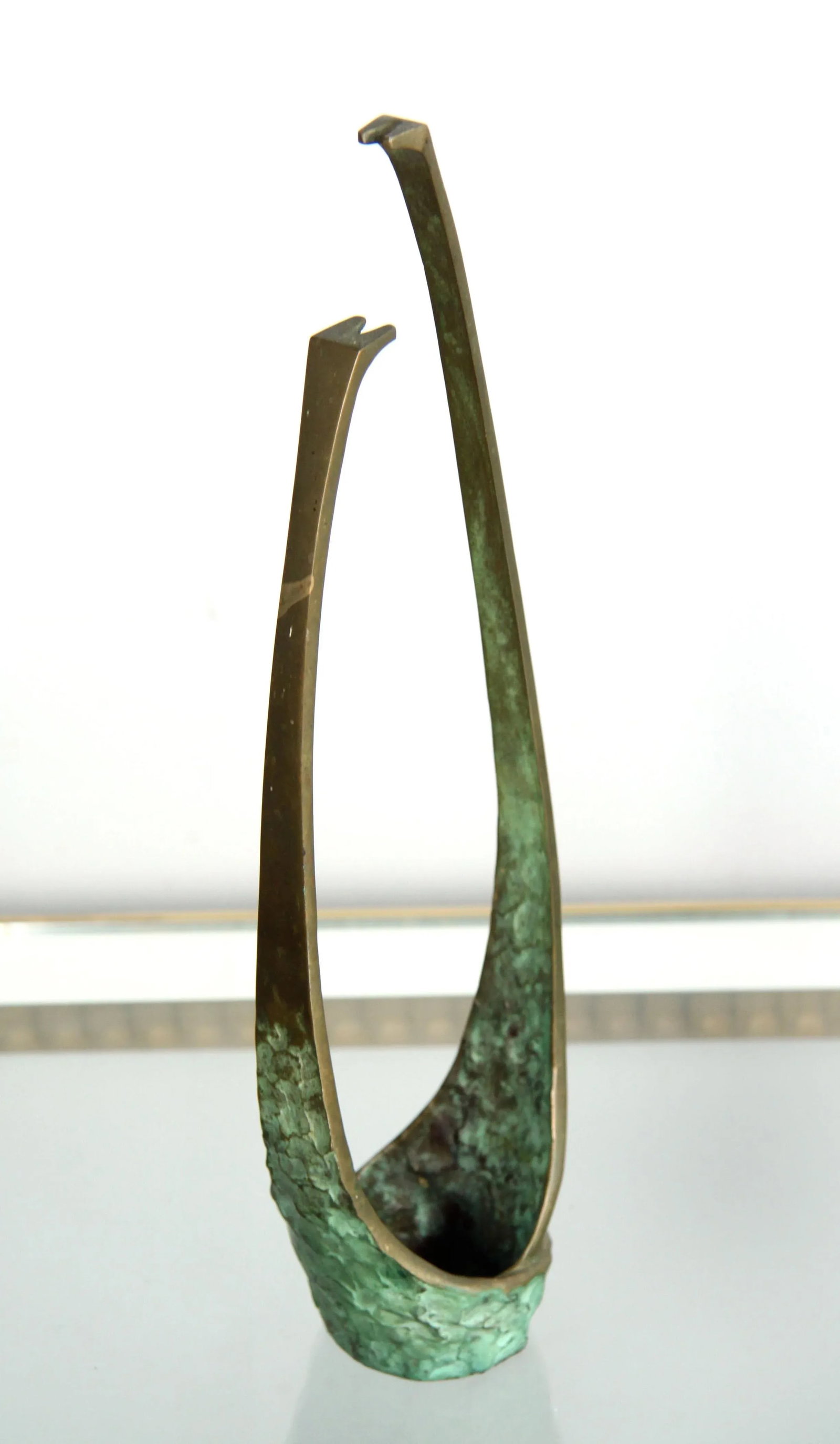 Mid Century Modern Abstract Bronze Single Stem Rose Flower Holder - 2