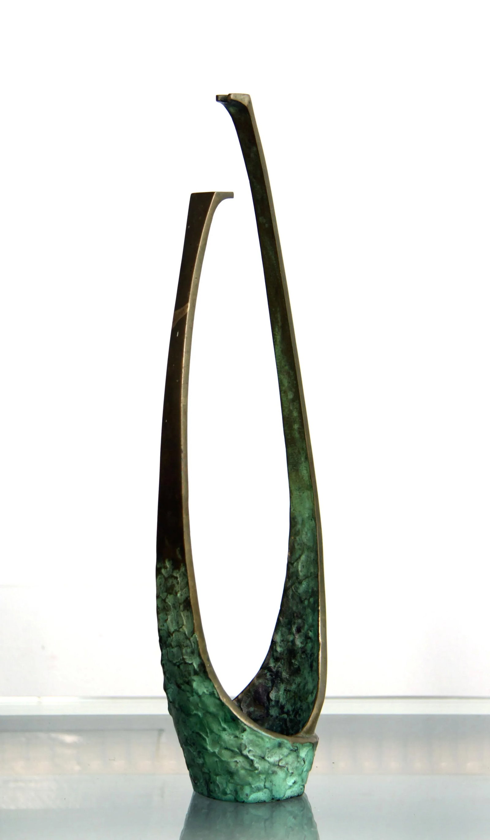 Mid Century Modern Abstract Bronze Single Stem Rose Flower Holder - 9