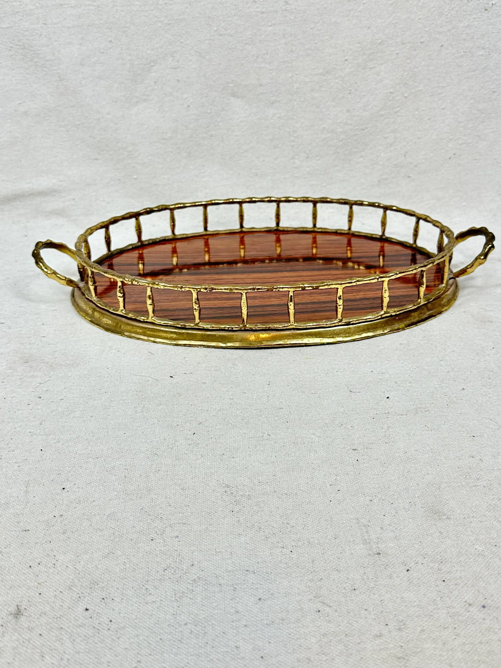 Vintage Faux Bamboo Brass and Faux Wood Tray - 3