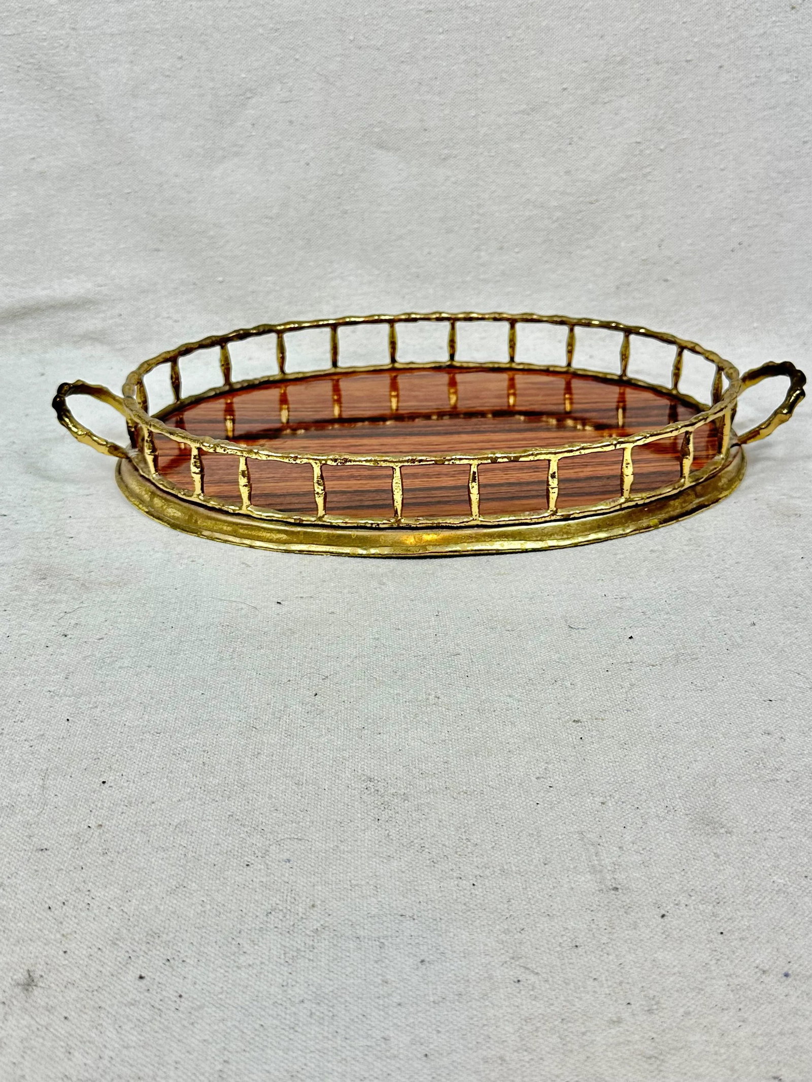 Vintage Faux Bamboo Brass and Faux Wood Tray - 4