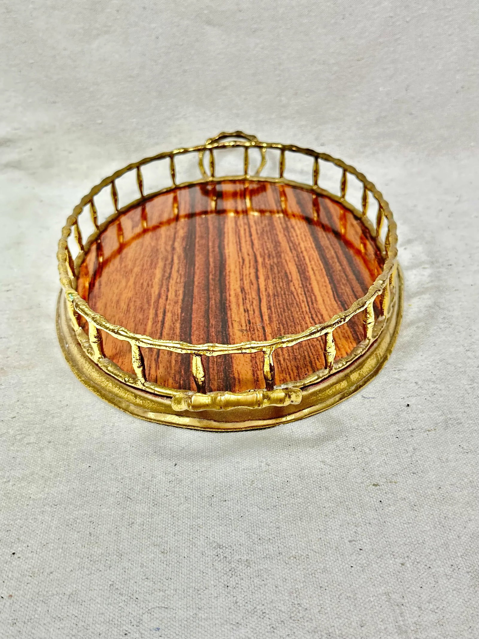 Vintage Faux Bamboo Brass and Faux Wood Tray - 5