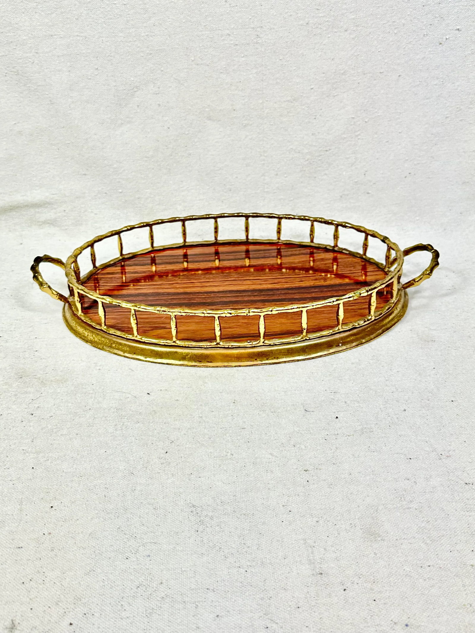 Vintage Faux Bamboo Brass and Faux Wood Tray - 6