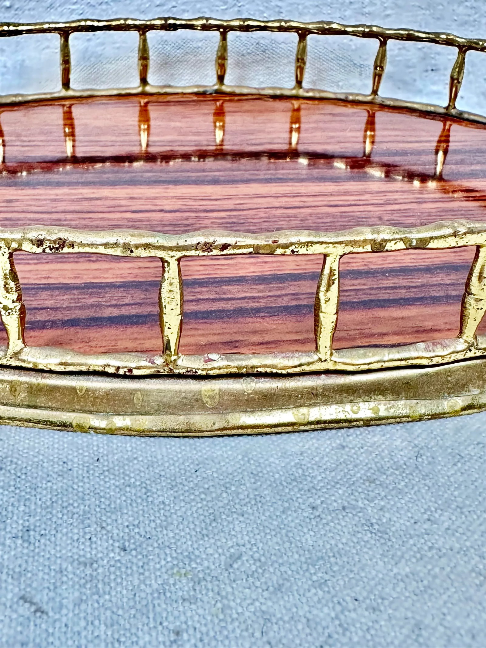 Vintage Faux Bamboo Brass and Faux Wood Tray - 7