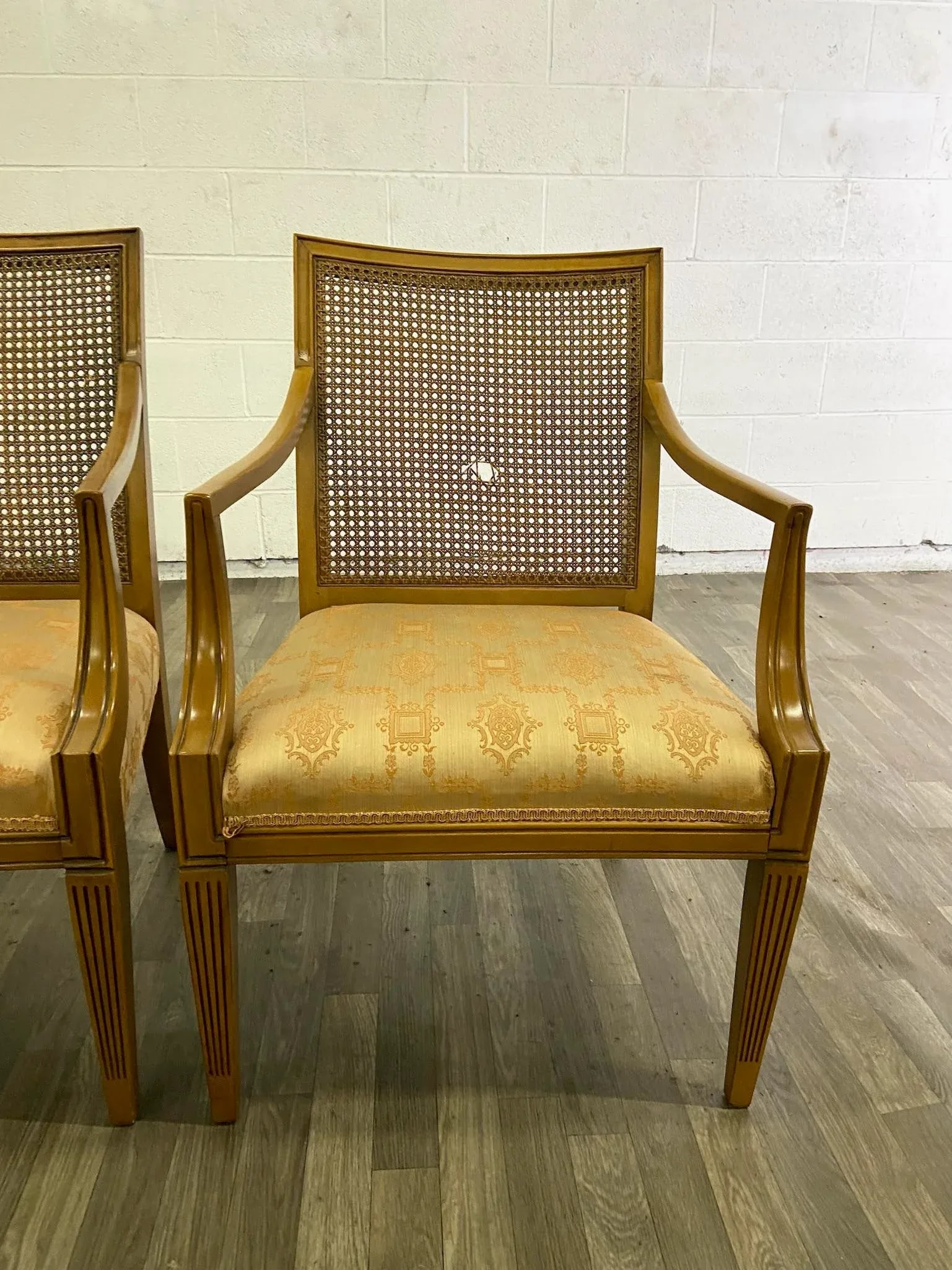 Vintage French Louis XVI Cane Back Bergere Arm Chairs by Statesville Chair Co - Pair - 4