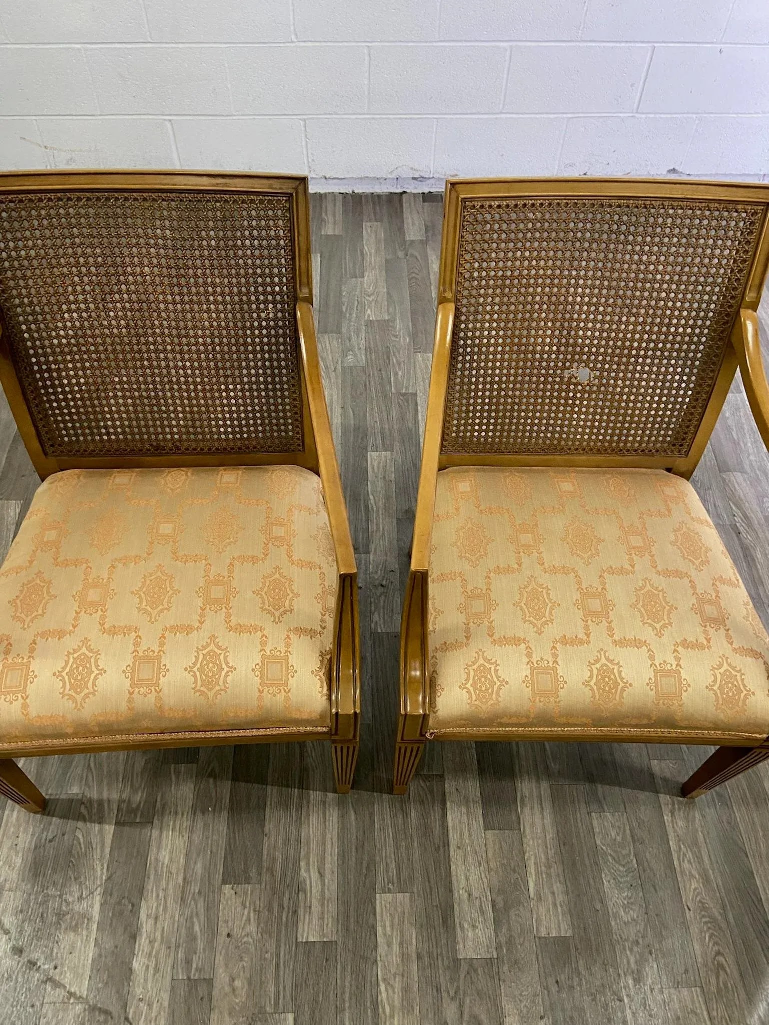 Vintage French Louis XVI Cane Back Bergere Arm Chairs by Statesville Chair Co - Pair - 5