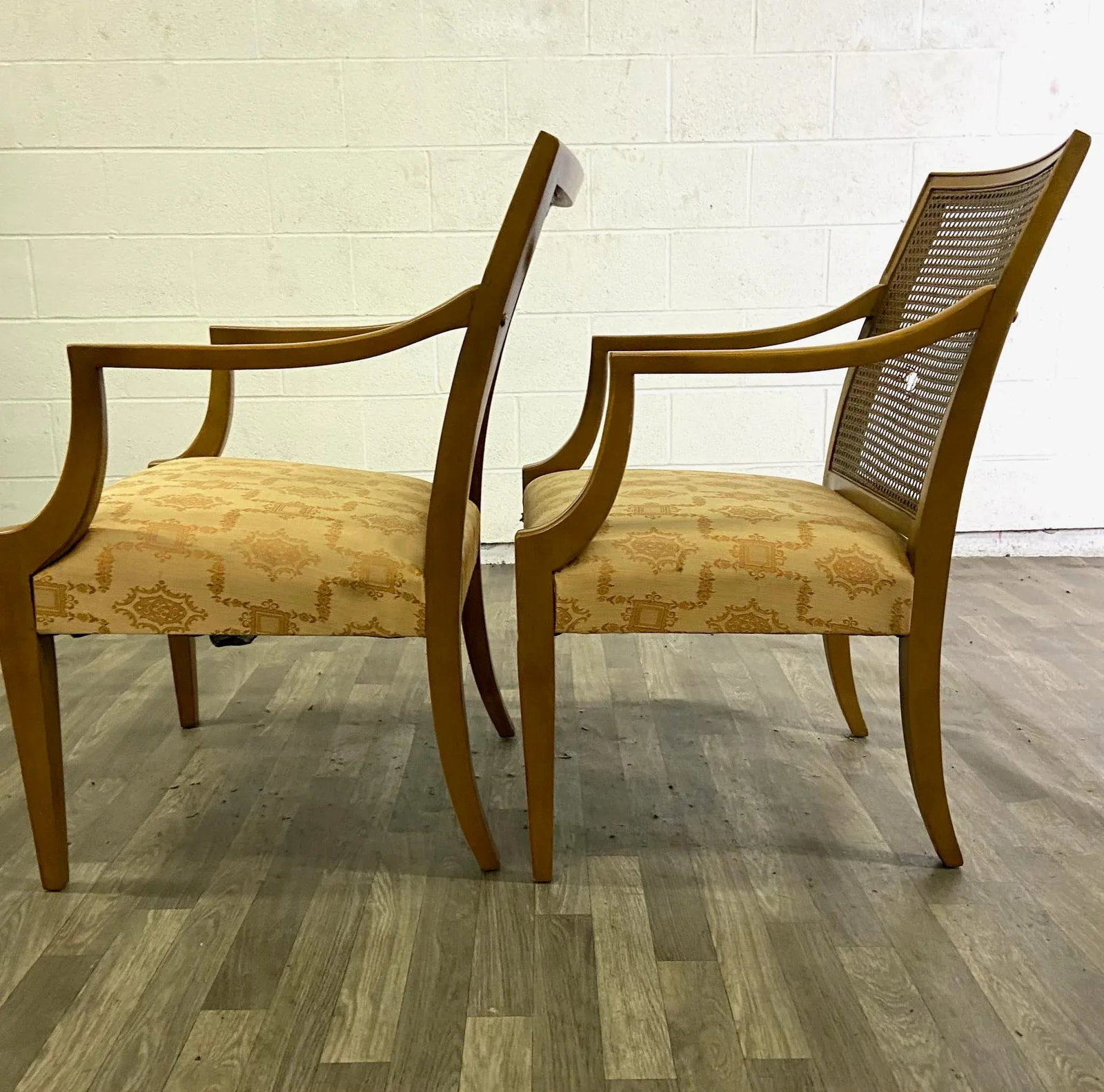 Vintage French Louis XVI Cane Back Bergere Arm Chairs by Statesville Chair Co - Pair - 7