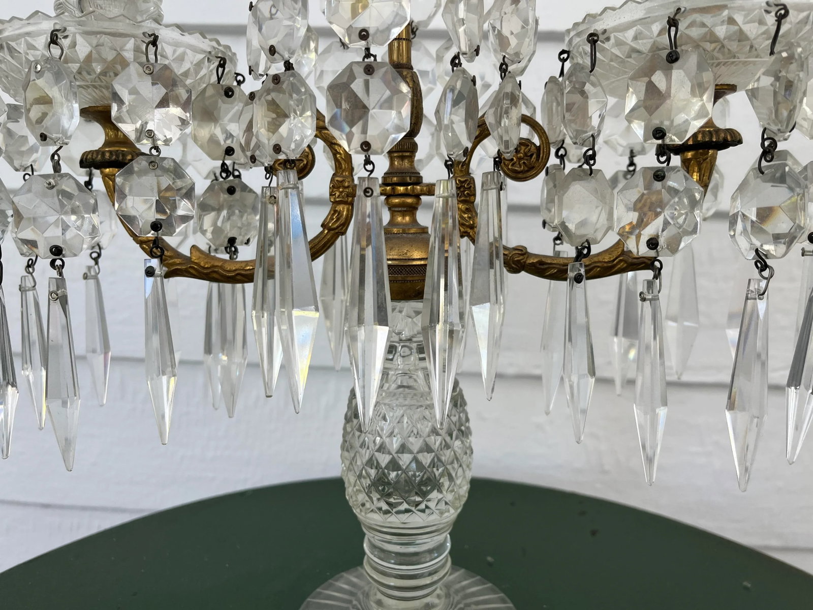 Antique 19th Century English Regency Cut Crystal Girandole Luster Candle Stick or Candelabra - 2