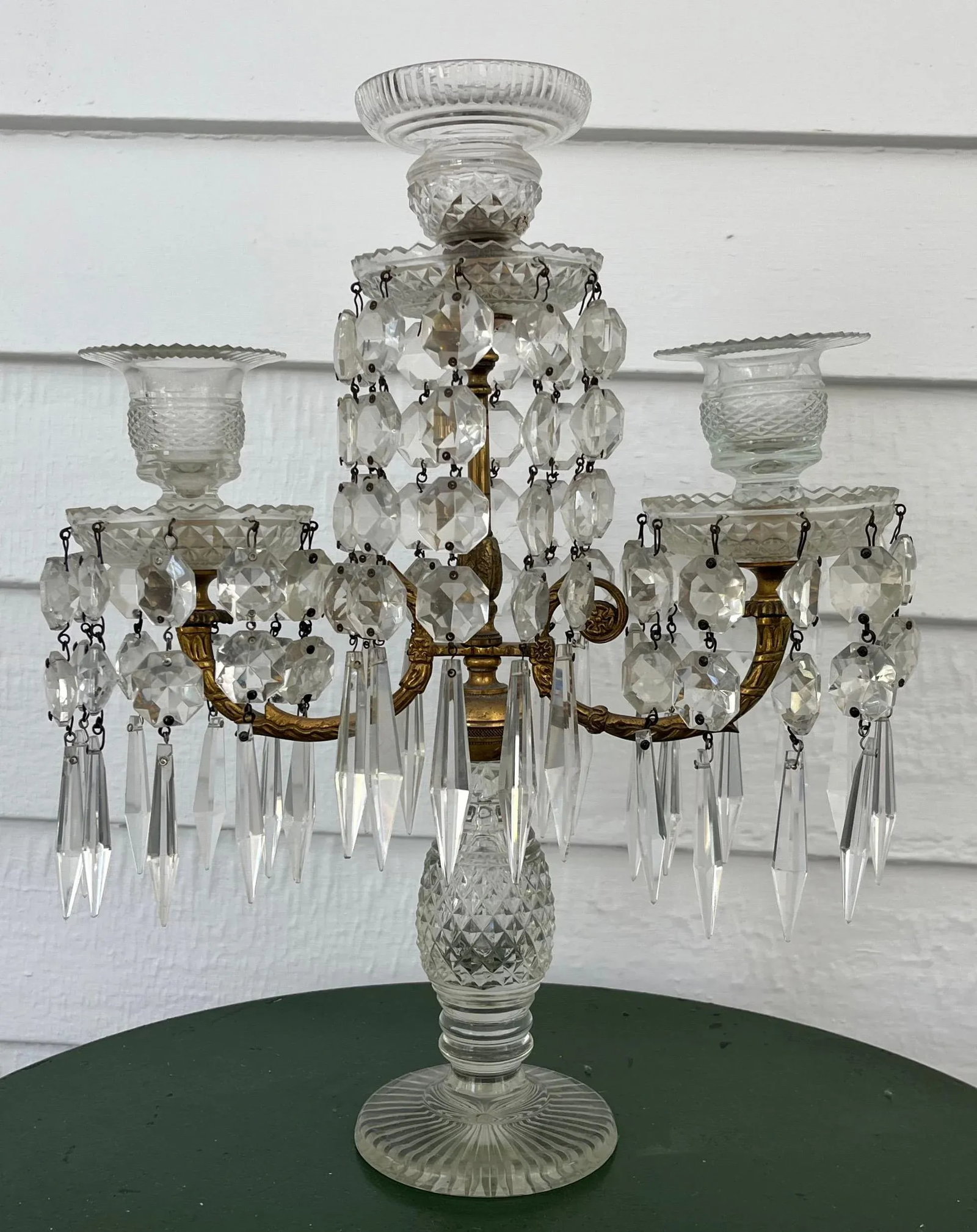 Antique 19th Century English Regency Cut Crystal Girandole Luster Candle Stick or Candelabra - 7