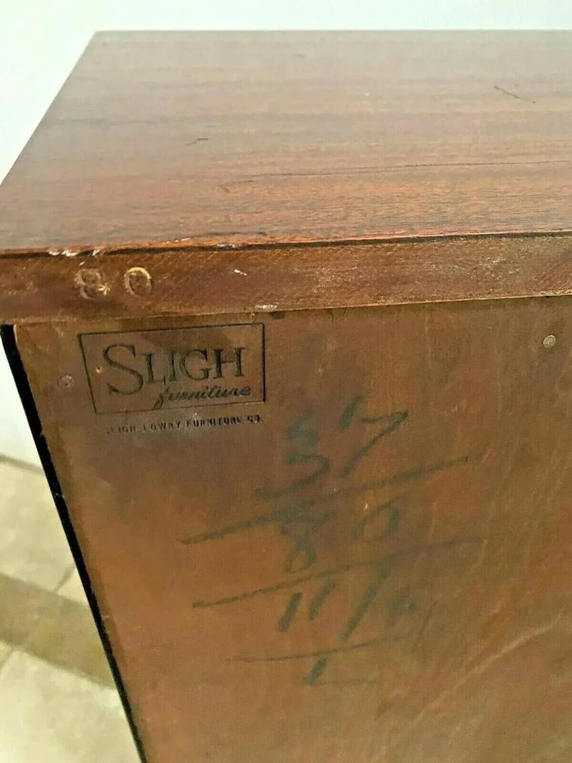 1950s Mid Century Sligh Lowry Bookcase Slimline Two Adjustable Shelves Walnut 1b - 2