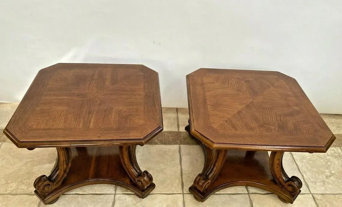 1940s Henredon Two Tier Side Tables Walnut Matching - a Pair - 3