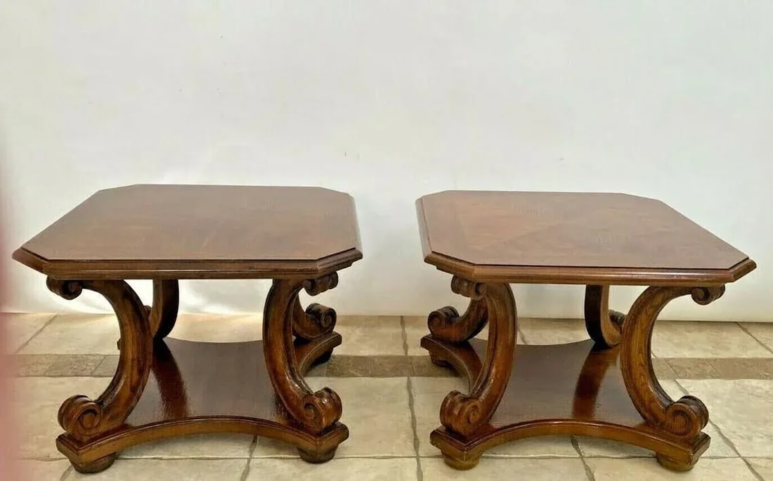 1940s Henredon Two Tier Side Tables Walnut Matching - a Pair - 4