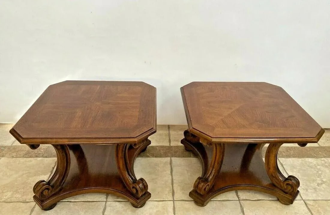 1940s Henredon Two Tier Side Tables Walnut Matching - a Pair - 5