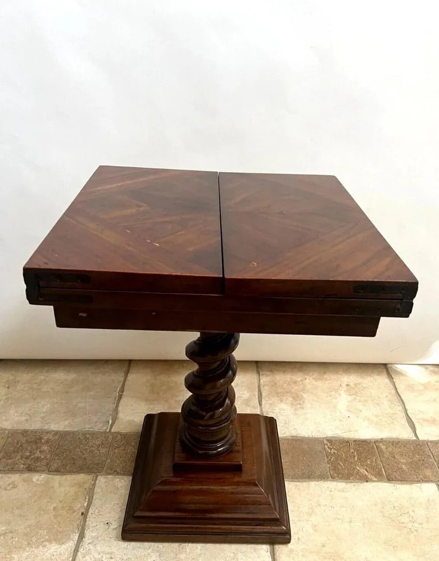 1980s Vintage Drexel Expanding Square Table Barley Twist Petite Size Pedestal Base - 4