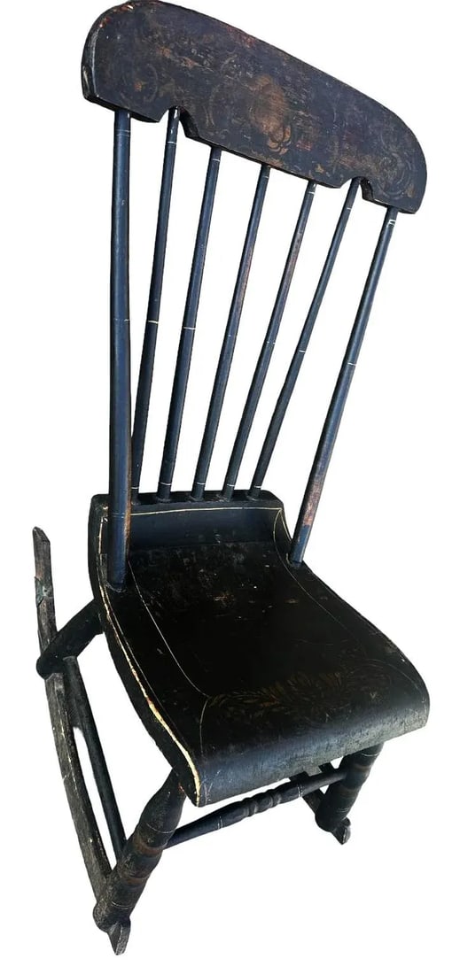 Early 19th Century Painted Oak Rocking Chair Signed 'Madison' - 3