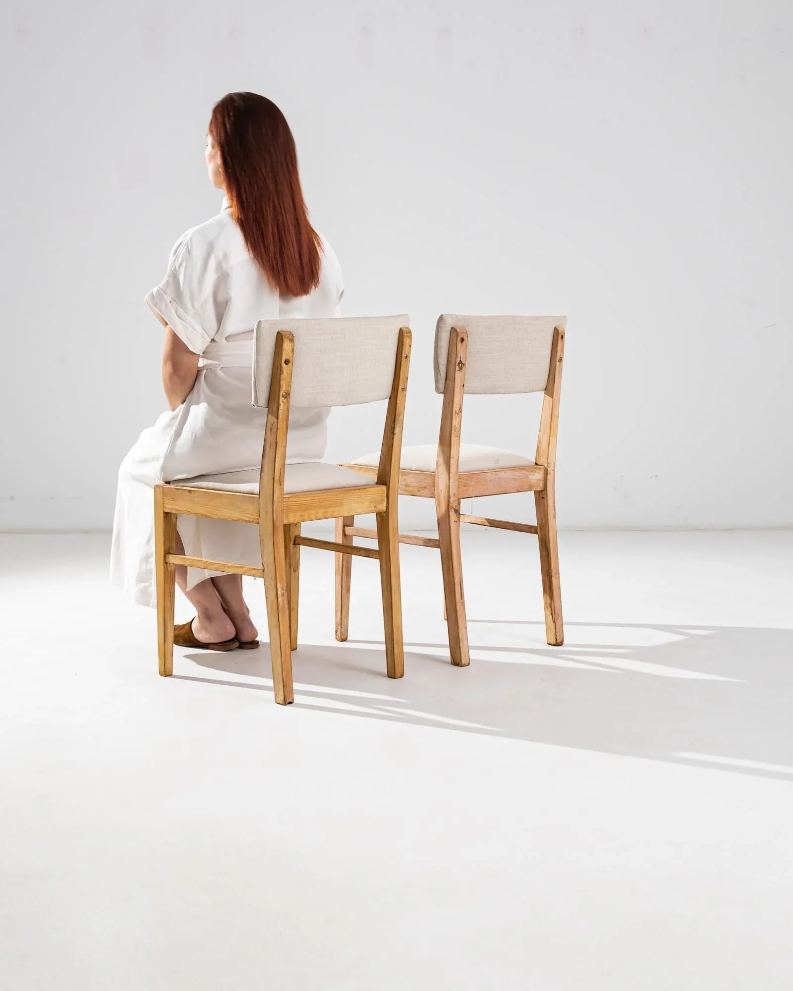 1900s Central European Wooden Chairs with Upholstered Seats and Back - A Pair - 10