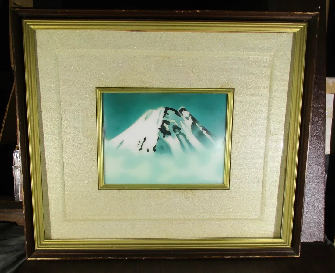 Japanese Framed Mt. Fuji Cloisonne Panel Circa 1980s' - 2