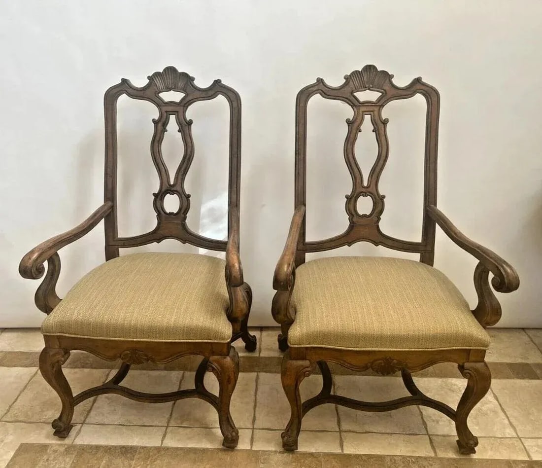 1990s Drexel Heritage French Baroque Style Carved Back Matching Armchairs - a Pair - 3