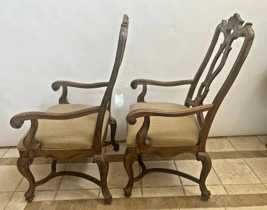 1990s Drexel Heritage French Baroque Style Carved Back Matching Armchairs - a Pair - 4