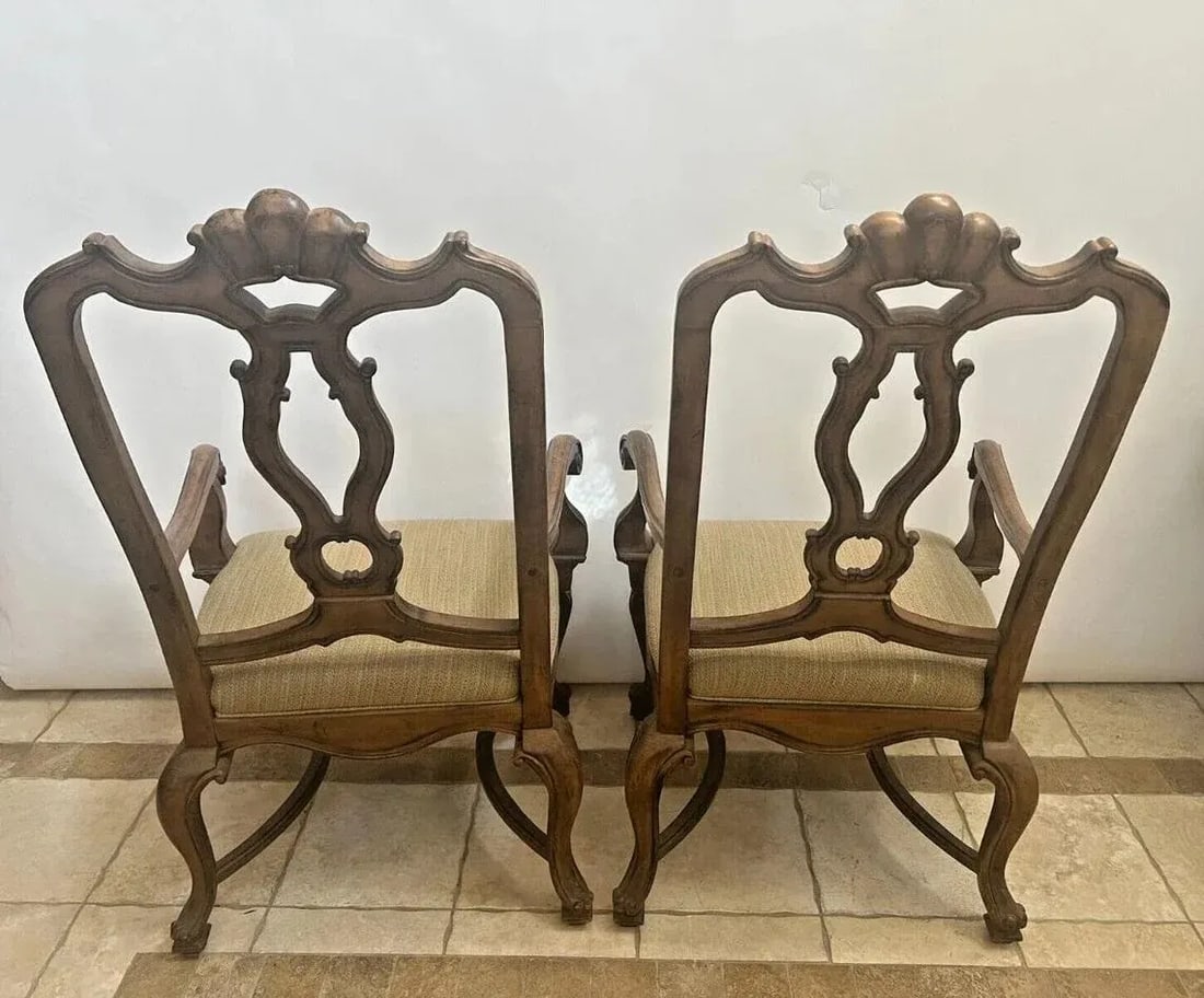 1990s Drexel Heritage French Baroque Style Carved Back Matching Armchairs - a Pair - 5