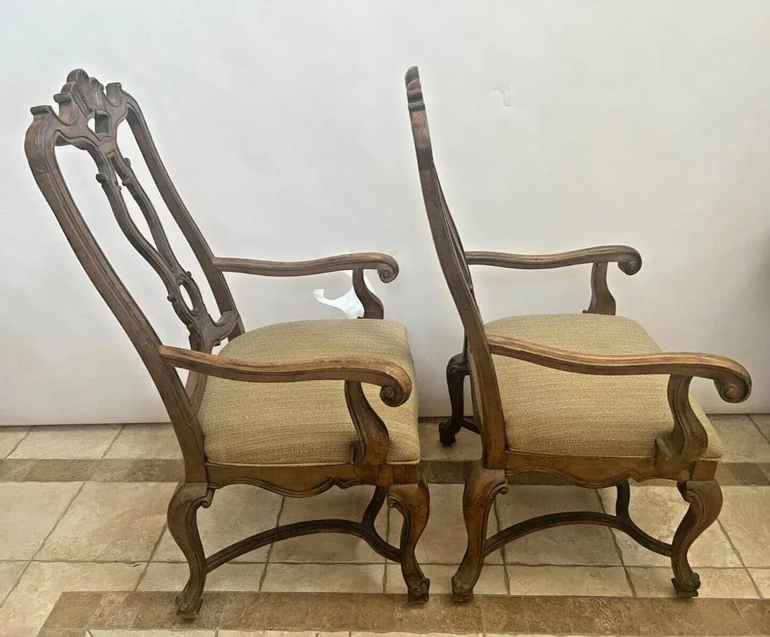 1990s Drexel Heritage French Baroque Style Carved Back Matching Armchairs - a Pair - 6