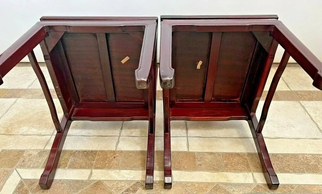 1960s Vintage Side Chairs Asian Theme Dragon Carved Back Solid Mahogany - a Pair - 2