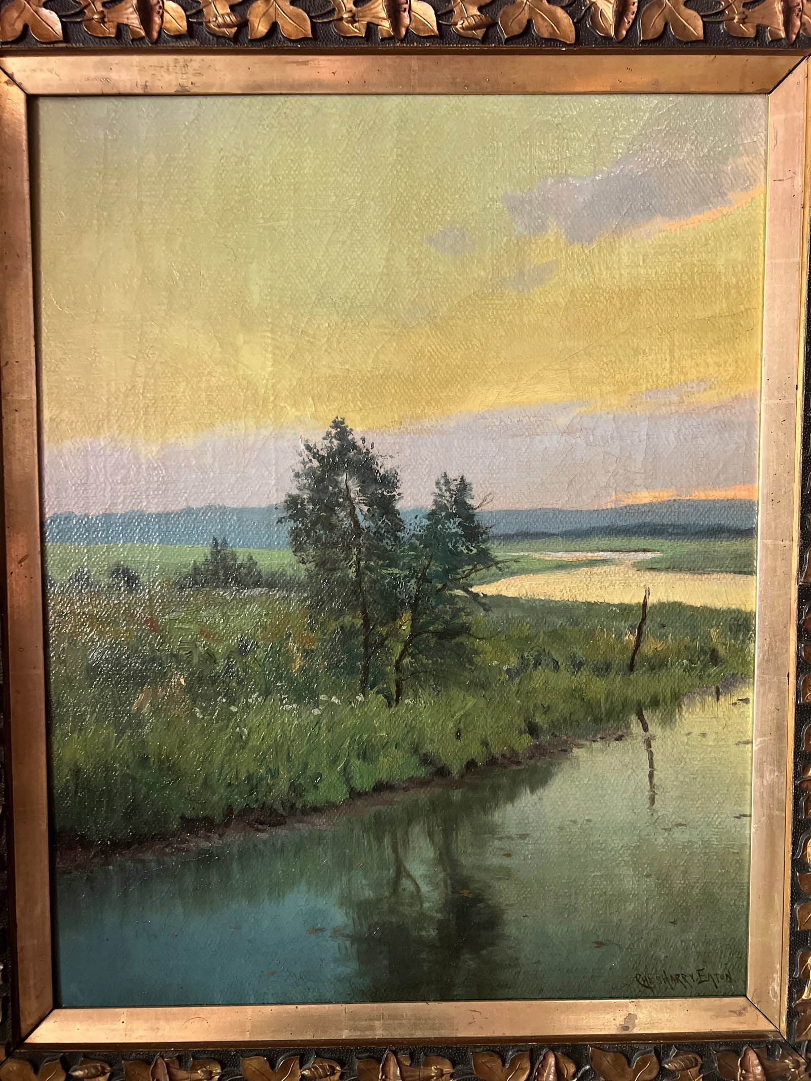 Charles Harry Eaton (American, 1850-1901) "Marsh Landscape" Period Frame O/C - 5