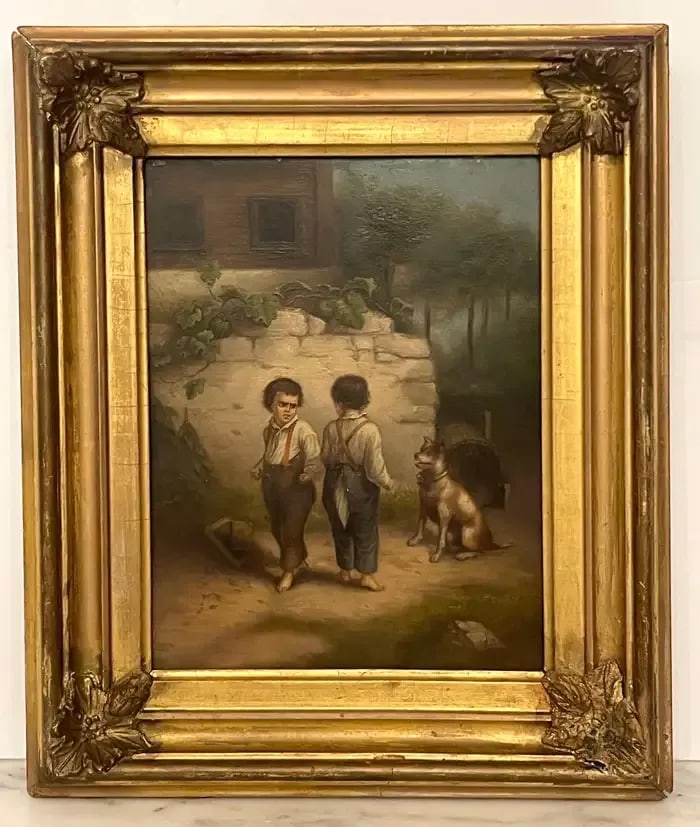 19th Century French Painting 'Backyard Fight', Unsigned - 3