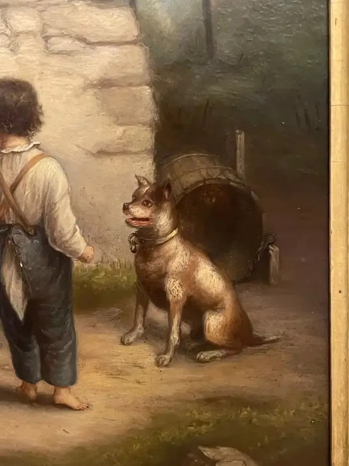 19th Century French Painting 'Backyard Fight', Unsigned - 9
