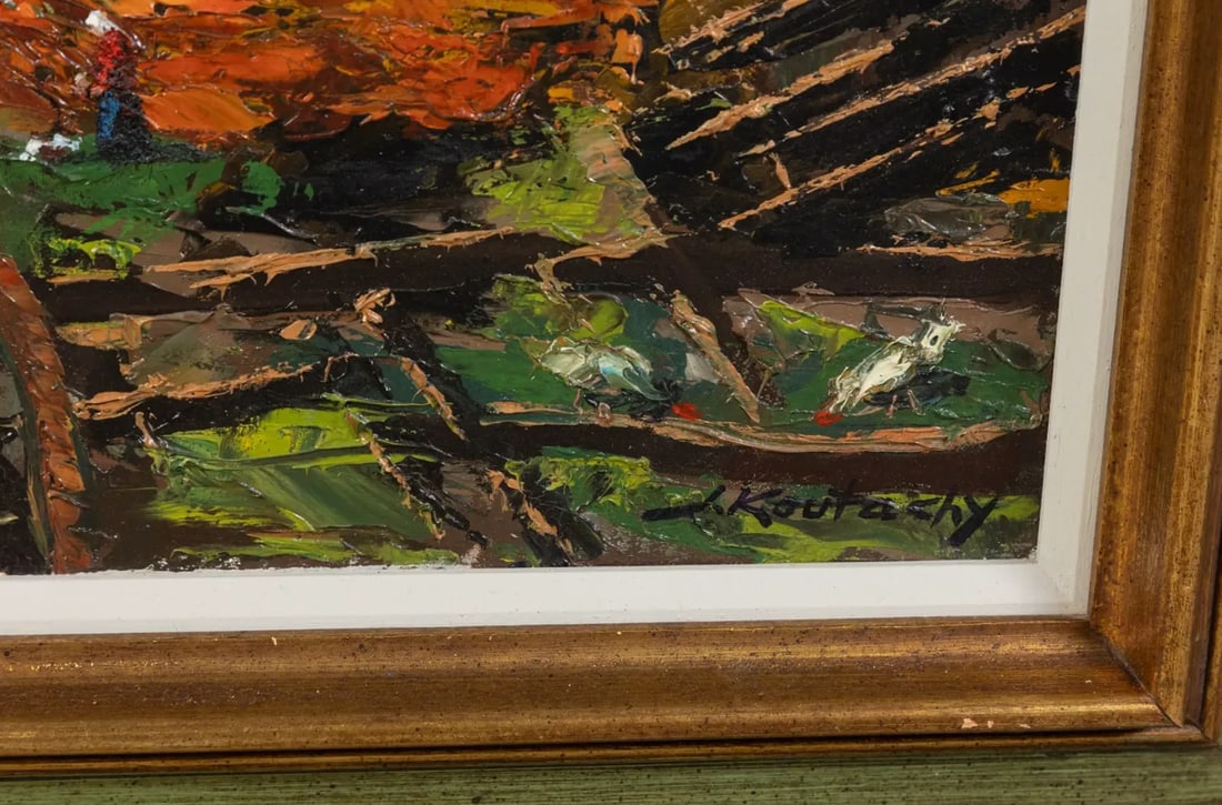 Mid 20th Century Original Pastoral Oil Painting by J. KoutachyGold Colored Frame - 3