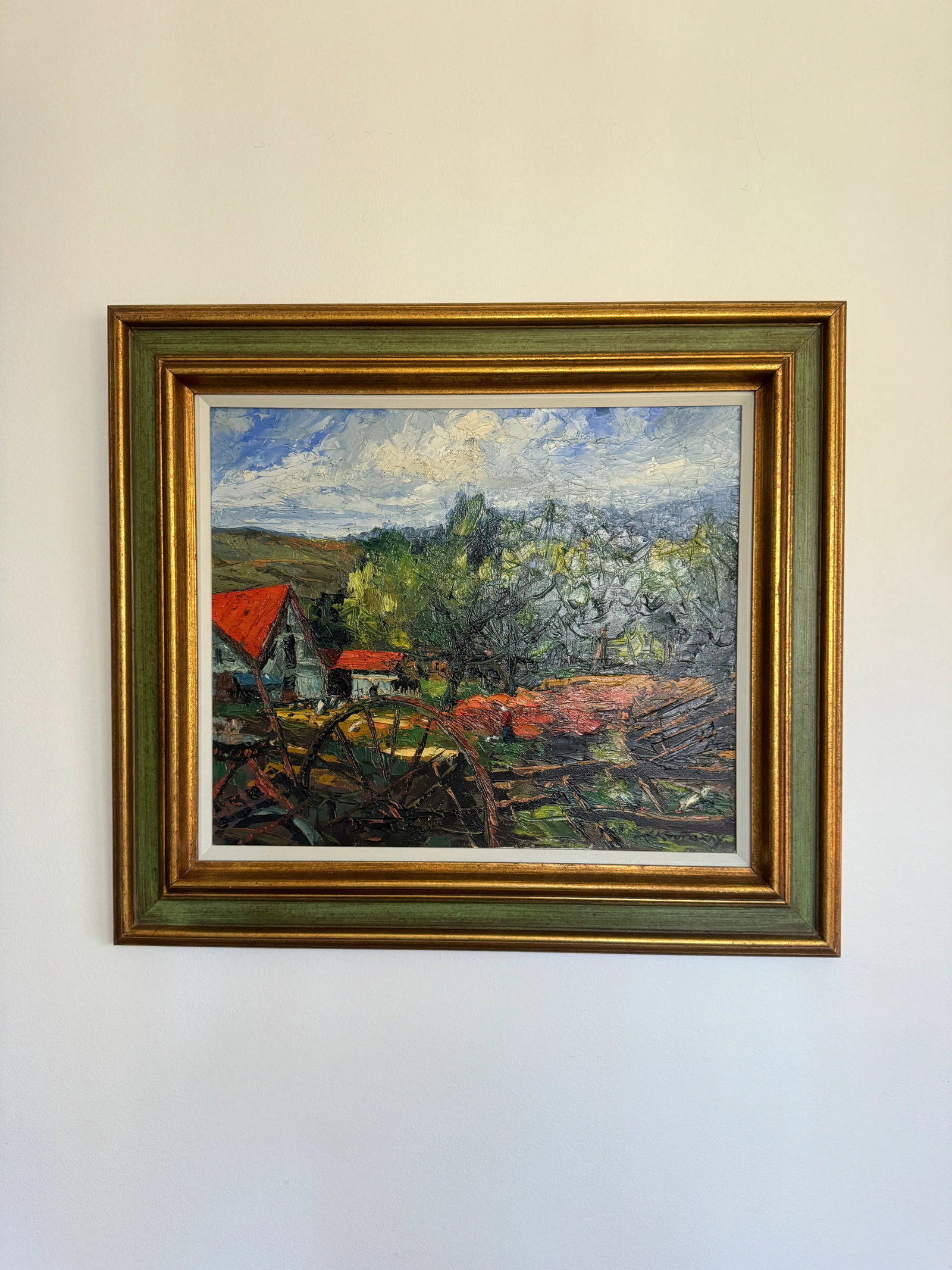 Mid 20th Century Original Pastoral Oil Painting by J. KoutachyGold Colored Frame - 4