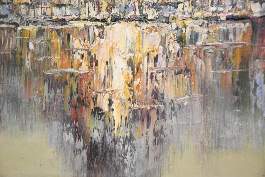 Abstract Waterfront Skyline Signed Painting - 5