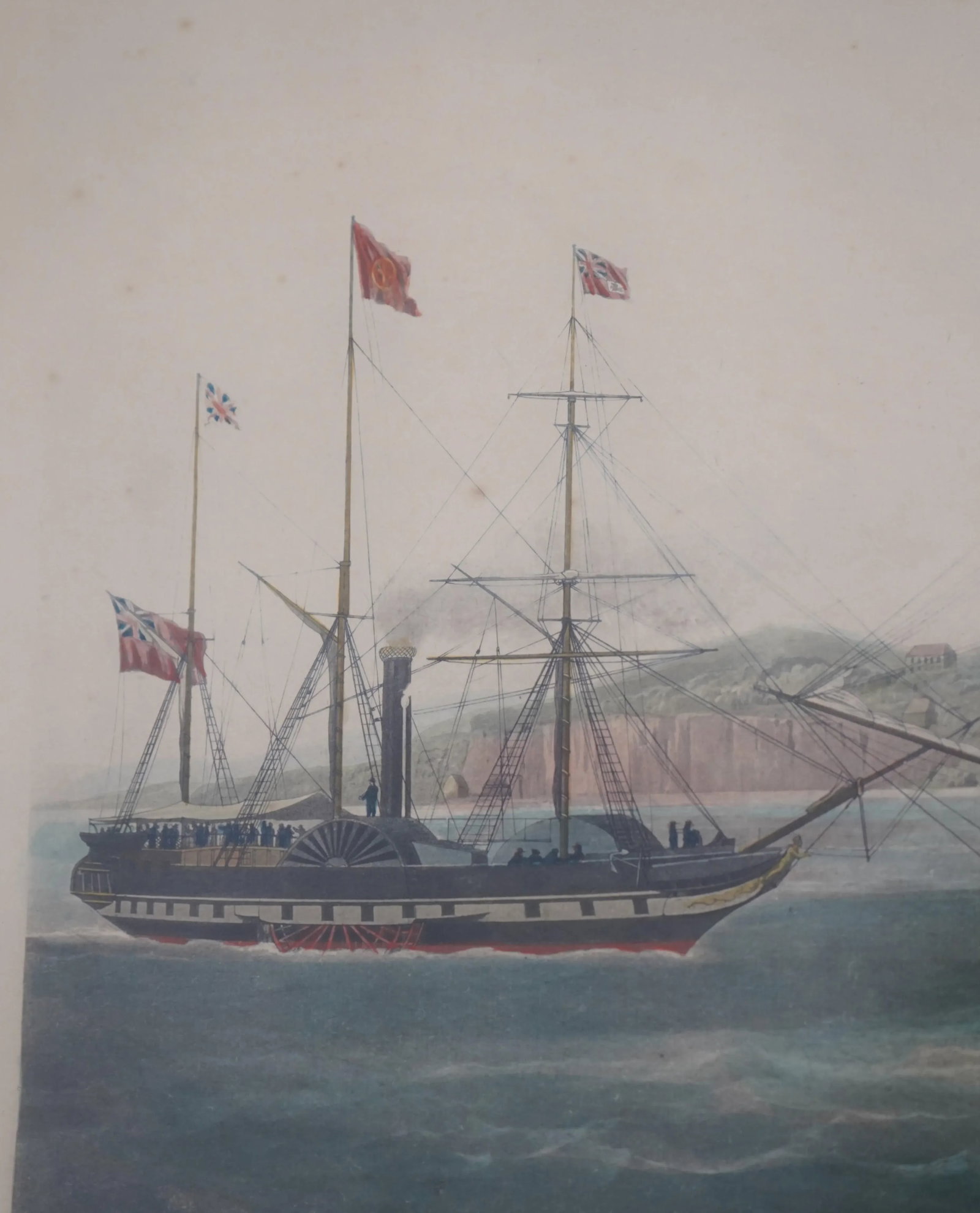 Vintage English Steamship Colored Engraving in Frame - 3