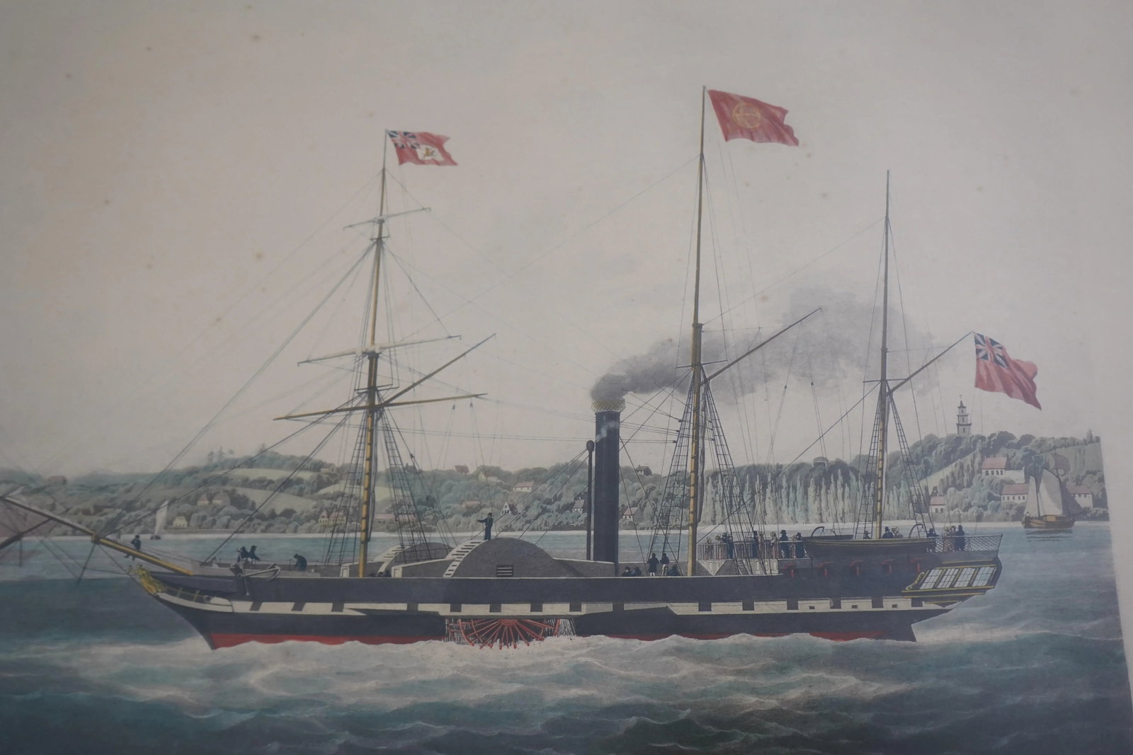 Vintage English Steamship Colored Engraving in Frame - 4