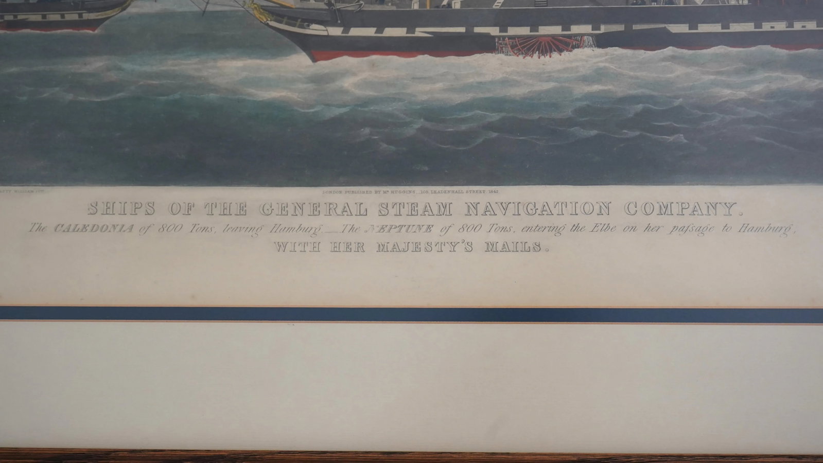 Vintage English Steamship Colored Engraving in Frame - 7