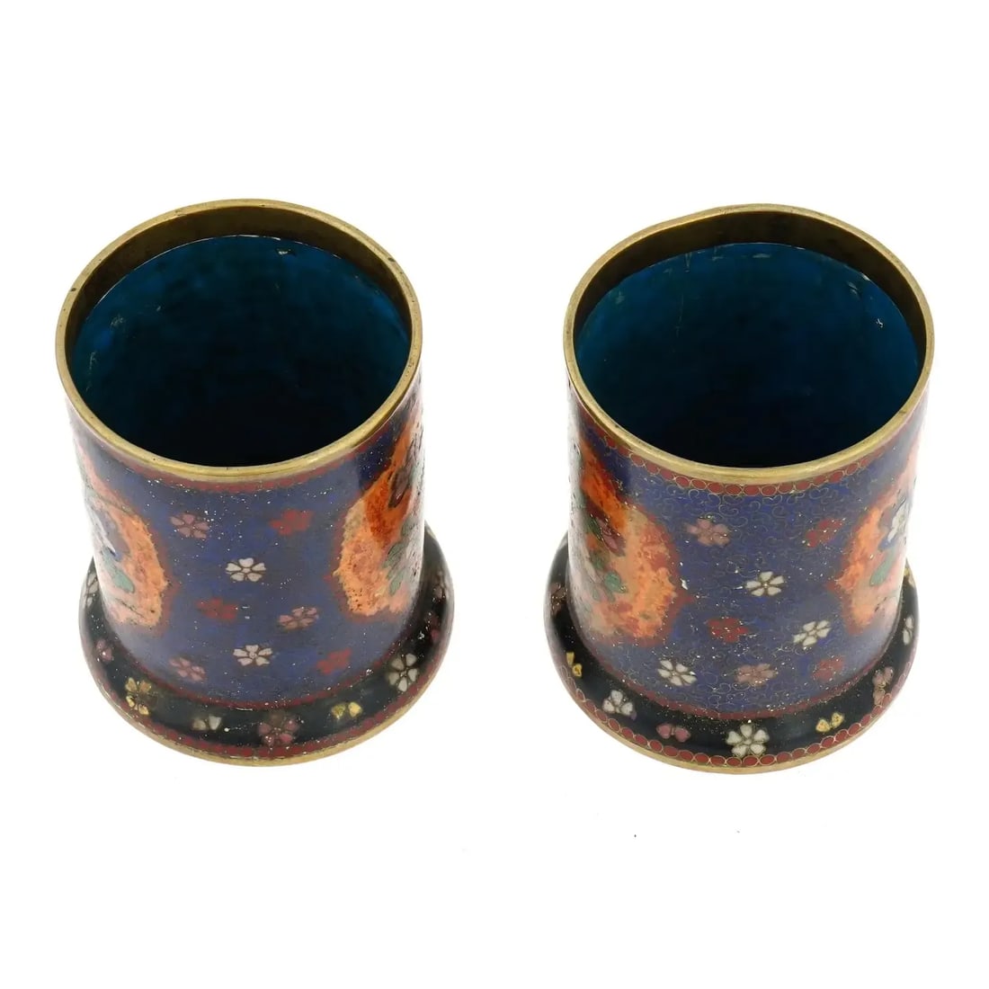 Pair of Antique Early Meiji Japanese Cloisonne Enamel Brush Pots in the Style of Namikawa - 3