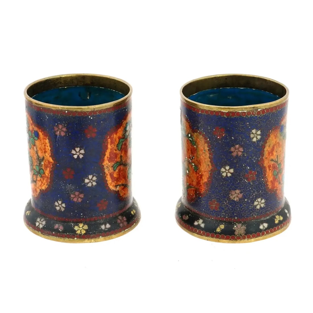 Pair of Antique Early Meiji Japanese Cloisonne Enamel Brush Pots in the Style of Namikawa - 5